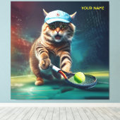 Fantasie Leuke Kat Spelen Tennis Canvas Afdruk (Insitu (Houten vloer))