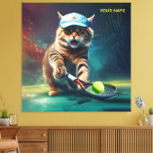 Fantasie Leuke Kat Spelen Tennis Canvas Afdruk (Insitu (Woonkamer))