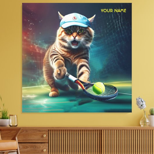 Fantasie Leuke Kat Spelen Tennis Canvas Afdruk (Insitu (Woonkamer))