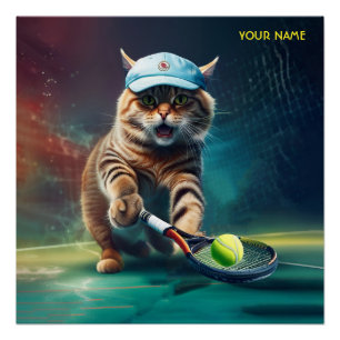 Fantasie Leuke Kat Spelen Tennis Perfect Poster