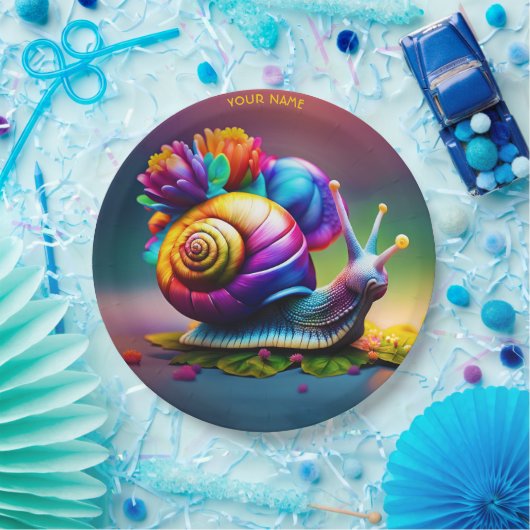 Fantasie Leuke slak met bloemen Papieren Bordje (Feest)