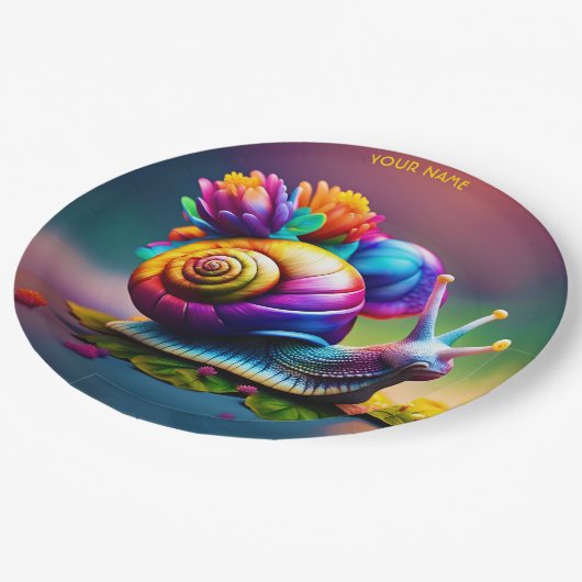 Fantasie Leuke slak met bloemen Papieren Bordje (Gekanteld)