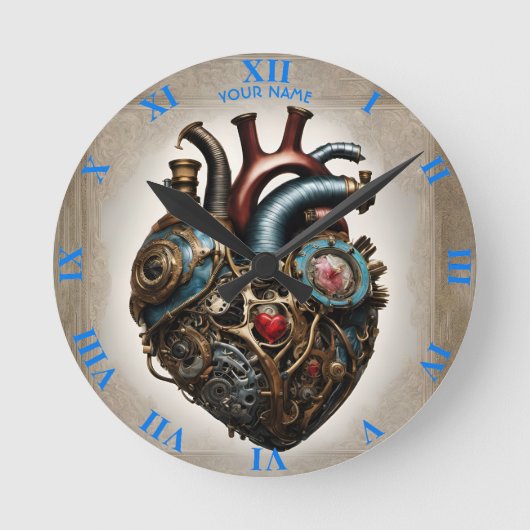 Fantasie Leuke Steampunk Open Hart Ronde Klok (Voorkant)