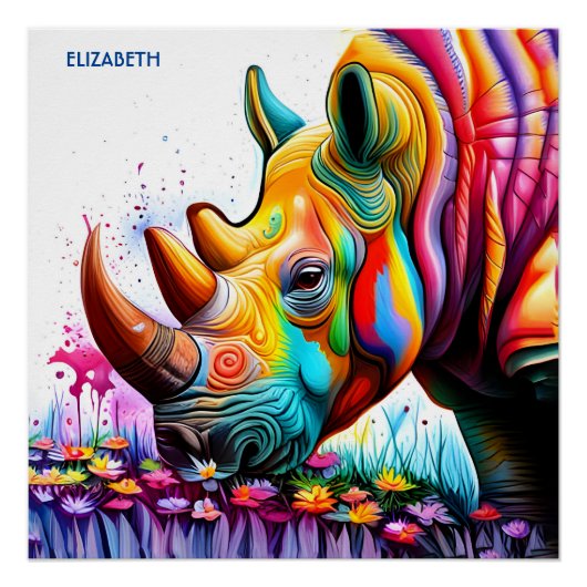 Fantasie Leuke Vibrant Vivid Rhino Perfect Poster (Voorkant)