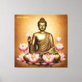 Fantasie Leuke Zittende Boeddha Bloemen Canvas Afdruk (Voorkant)