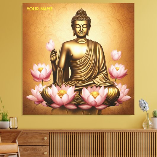 Fantasie Leuke Zittende Boeddha Bloemen Canvas Afdruk (Insitu (Woonkamer))