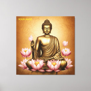 Fantasie Leuke Zittende Boeddha Bloemen Canvas Afdruk