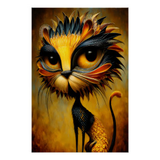 Fantasie Löwe mit großen Augen im Vintage Stil Perfect Poster