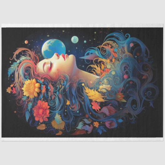 Fantasie Maan Meisje 1 Decoupage Papier (Voorkant)