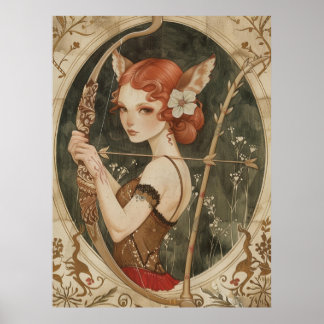 Fantasie Magische Faire Vos Vrouw in bos Poster