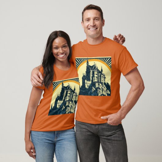 Fantasie middeleeuws kasteel - houtsnede 3 t-shirt (Unisex)