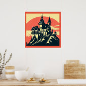 Fantasie middeleeuws kasteel - houtsnede 4 poster (Keuken)