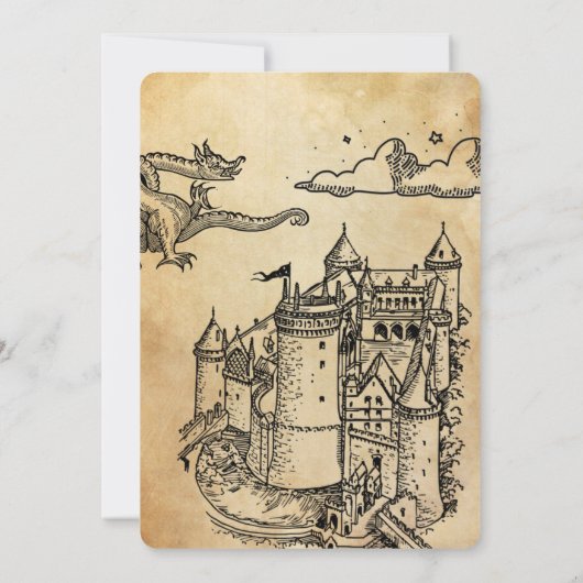 Fantasie Middeleeuwse graveerkunst Huwelijksuitnod Kaart (Achterkant)