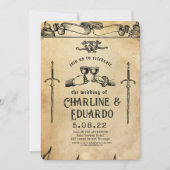 Fantasie Middeleeuwse graveerkunst Huwelijksuitnod Kaart (Voorkant)