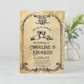 Fantasie Middeleeuwse graveerkunst Huwelijksuitnod Kaart (Staand voorkant)