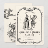 Fantasie Middeleeuwse graveerkunst Huwelijksuitnod Kaart (Voorkant / Achterkant)