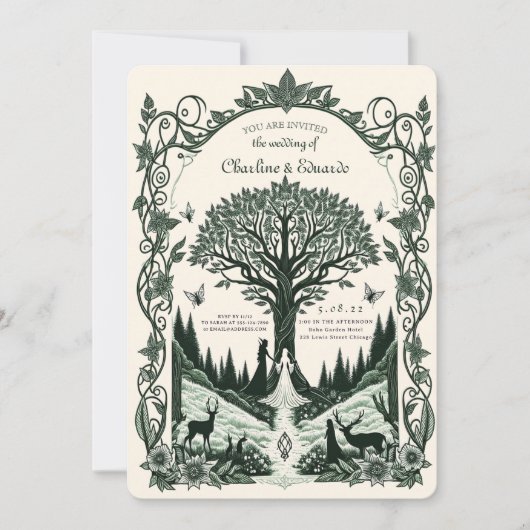 Fantasie Middeleeuwse gravure Kunst Bruiloft Kaart (Voorkant)