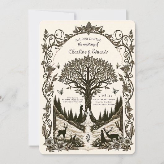 Fantasie Middeleeuwse gravure Kunst Bruiloft Kaart (Voorkant)