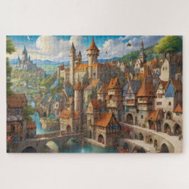 Fantasie middeleeuwse stad legpuzzel