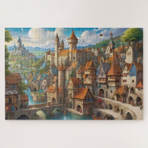 Fantasie middeleeuwse stad legpuzzel