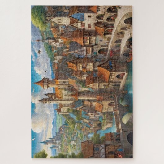 Fantasie middeleeuwse stad legpuzzel (Verticaal)