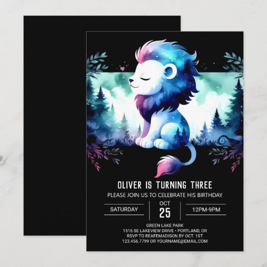 Fantasie Minimalistische Leeuw Verjaardag Kaart (Voorkant / Achterkant)