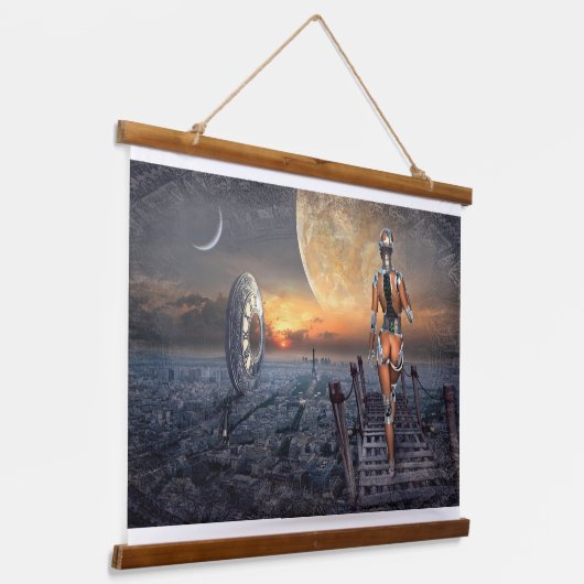 Fantasie Model Vrouw Maan Star Space Walker Hangend Wandkleed (Gebogen)