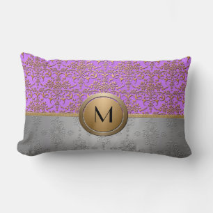 Fantasie monogram ontwerp periwinkle paars goud kussen