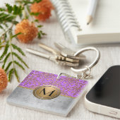 Fantasie monogram ontwerp periwinkle paars goud sleutelhanger (Voorkant Rechts)