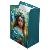 Fantasie mooi cyaan groen fee meisje medium cadeauzakje (Voorkant Gekanteld)