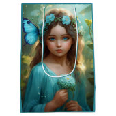 Fantasie mooi cyaan groen fee meisje medium cadeauzakje (Achterkant)