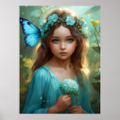 Fantasie mooi cyaan groen fee meisje poster (Voorkant)