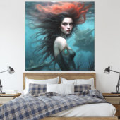 Fantasie Mooi Rood Haar Zeemeermin Prinses Canvas Afdruk (Insitu (Slaapkamer))