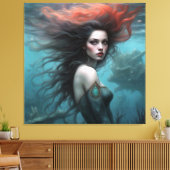 Fantasie Mooi Rood Haar Zeemeermin Prinses Canvas Afdruk (Insitu (Woonkamer))