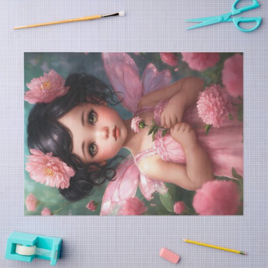 Fantasie mooi roze fee meisje decoupage tissuepapier (Craft)