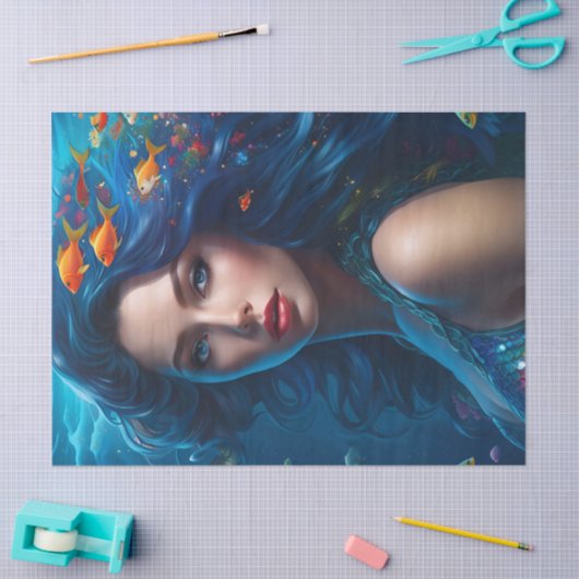 Fantasie Mooie Blauwe Zeemeermin Decoupage Tissuepapier (Craft)