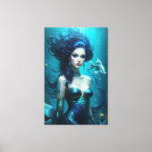 Fantasie Mooie Zeemeermin Prinses Blauw Onderwater Canvas Afdruk (Voorkant)