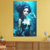 Fantasie Mooie Zeemeermin Prinses Blauw Onderwater Canvas Afdruk (Insitu (Woonkamer))