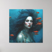 Fantasie Mooie Zeemeermin Prinses Rode Vis Canvas Afdruk (Voorkant)