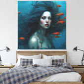 Fantasie Mooie Zeemeermin Prinses Rode Vis Canvas Afdruk (Insitu (Slaapkamer))