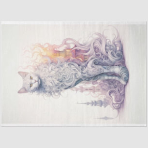 Fantasie Mystiek Whimsical White Cat Decoupage Tissuepapier