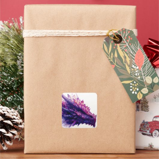 Fantasie Mystieke Amethist Crystal Dragon Beast Vierkante Sticker (Feestdagen)