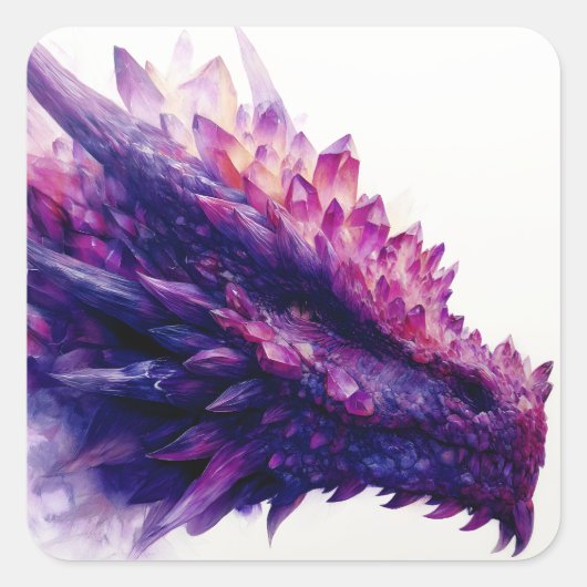 Fantasie Mystieke Amethist Crystal Dragon Beast Vierkante Sticker (Voorkant)
