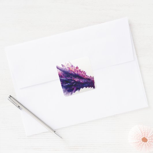 Fantasie Mystieke Amethist Crystal Dragon Beast Vierkante Sticker (Envelop)