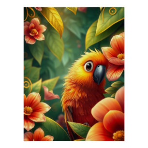 Fantasie Oranje papegaai Perfect Poster