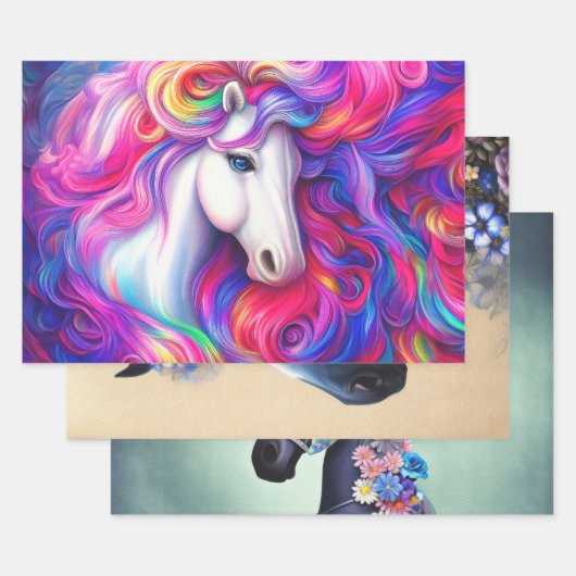 Fantasie Paarden Decoupage Collage Wrapping Papier Inpakpapier Vel (Set)