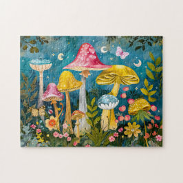Fantasië paddenstoelen in een bos bij maanlicht legpuzzel
