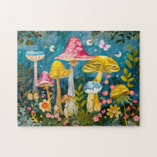 Fantasië paddenstoelen in een bos bij maanlicht legpuzzel