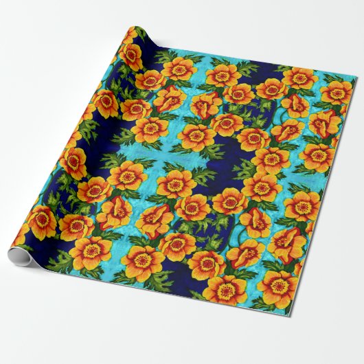Fantasie Papavers Cadeaupapier (Uitgerold)