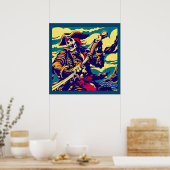 Fantasie Pirate Anime - Woodcut 1 Poster (Keuken)